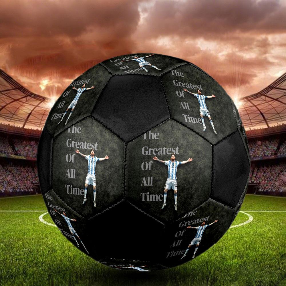 Messi Size 5 Soccer Ball, Machine-Stitched PVC, Durable & High Bounce, All Ages Fit, Fan Merchandise, Matches & Outdoor Use.