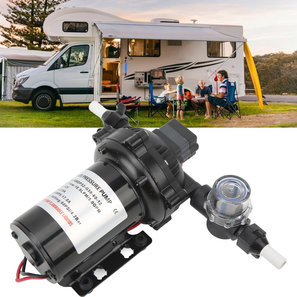 12V Water Pump Self Priming Diaphragm Pump High Flow 18.9LPM 5.0GPM for RV Marine Boat