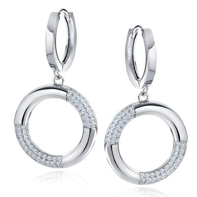 Silver 925 Dangling Hoop Earrings with Sparkling Cubic Zirconia - Silver 925