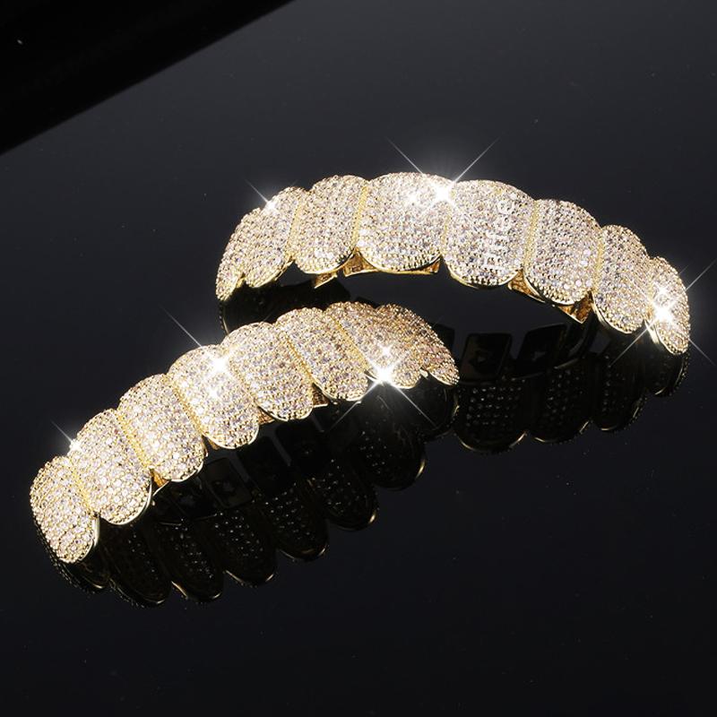 18K Gold Plated Tooth Rapper Jewelry Iced Out Grills For Women Men Hip Hop Teeth Grillz Rhinestones