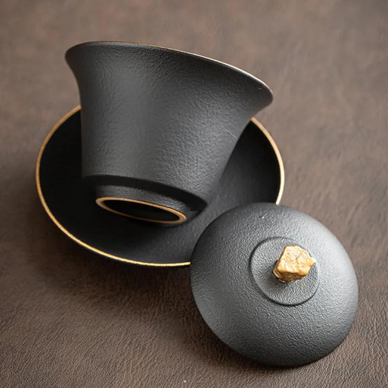 140ml Chinese Ceramic Tea Tureen Teacup Handmade Pottery Gaiwan Portable Tea Bowl Beauty Tea Infuser Travel Portable Teaware