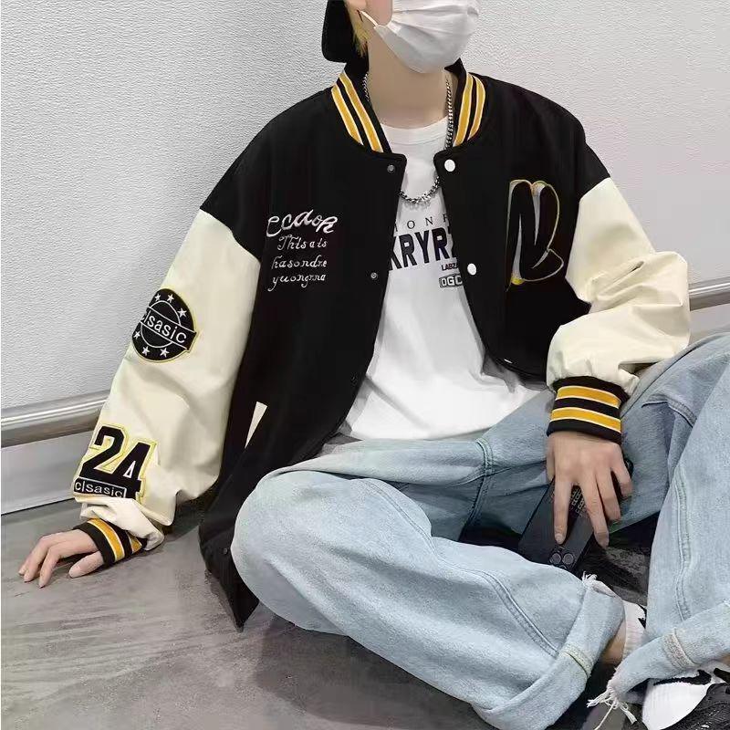 Men's Casual Loose Embroidered Baseball Jacket for Spring and Fall - Suitable for Couples and Students