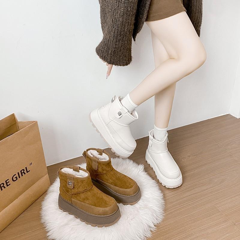 2025 winter new velvet thickened warm fashion snow boots women's small 7cm casual muffin bottom cotton boots