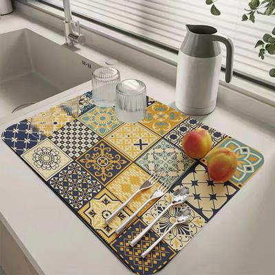 Geschirr-Abtropfmatte, exquisites Muster, verschleißfest, rutschfest, super saugfähig, Abtropfmatte, Esstisch-Tischset