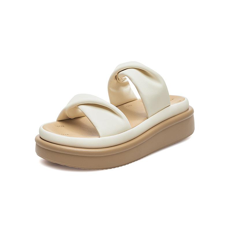 Augustine platform slippers women's summer wear 2025 new white sandals with skirts French beach sandals