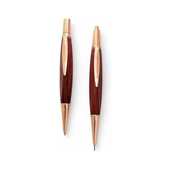 LACHIEVA Luxury Karin Wood Ballpoint Pen & Mechanical Pencil Set, Triangular Grip Design, Unisex Gift