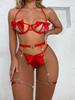 European and American Sexy Women's Hollow-Out Bandage Lingerie Three-Piece Set