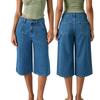 Women's High- Wide-Leg Cropped Jeans, Color Loose-Fit Straight-Cut Denim Pants