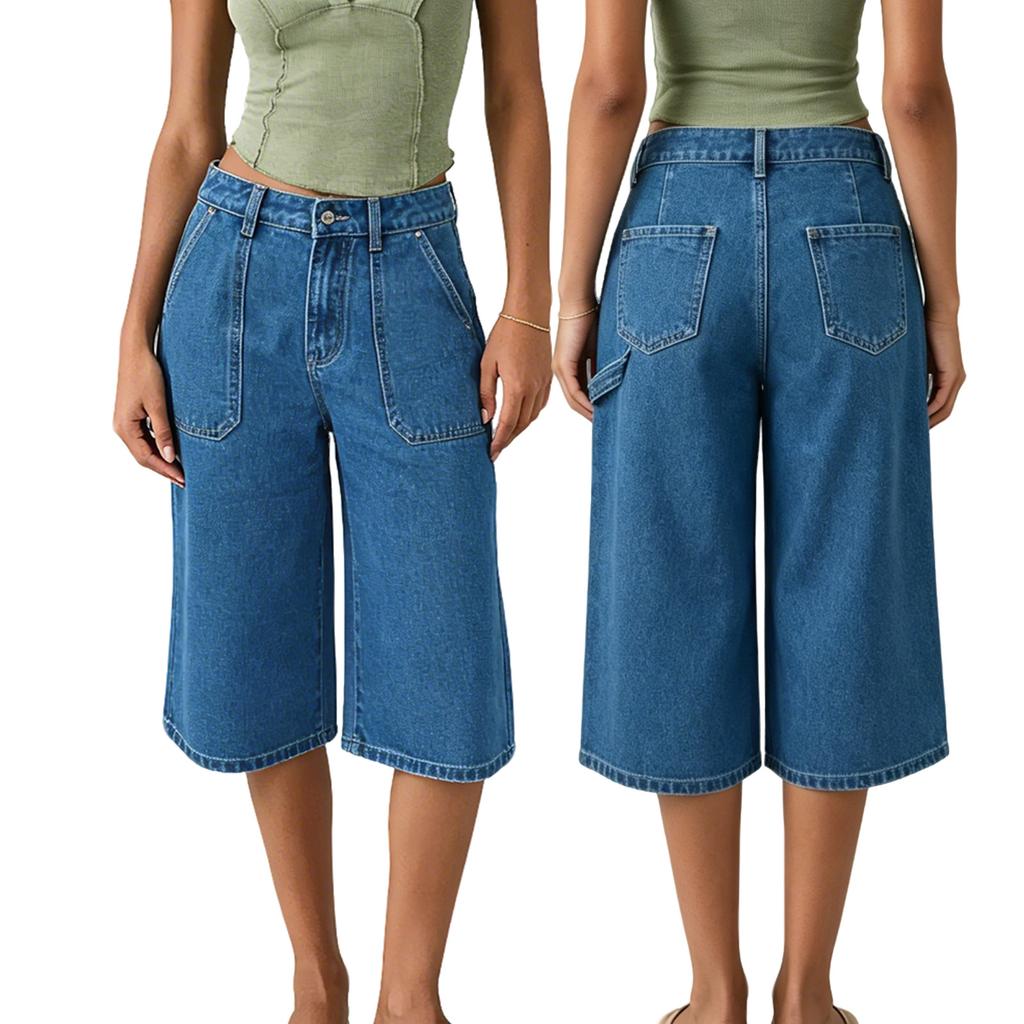 Women's High- Wide-Leg Cropped Jeans, Color Loose-Fit Straight-Cut Denim Pants