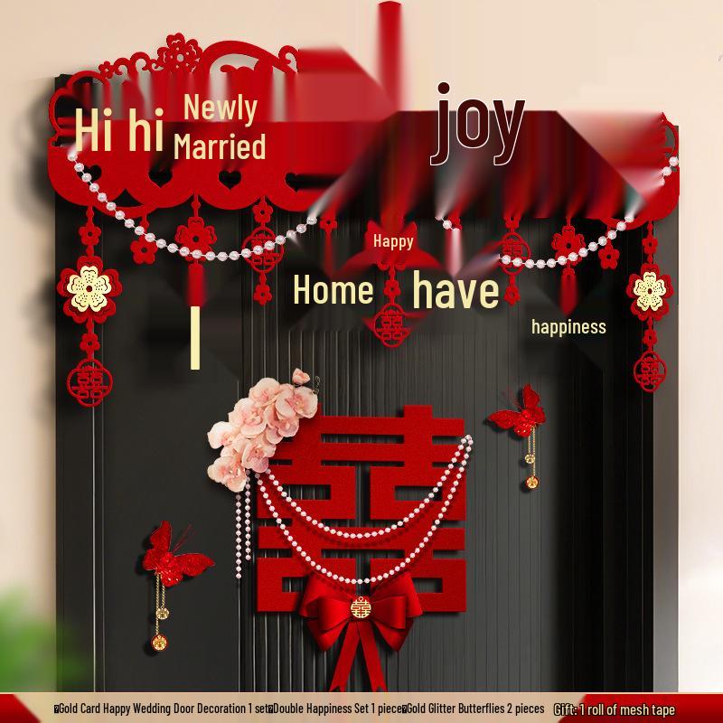 Wedding Room Decoration - Bride & Groom Bedroom Double Happiness Door Sticker Set