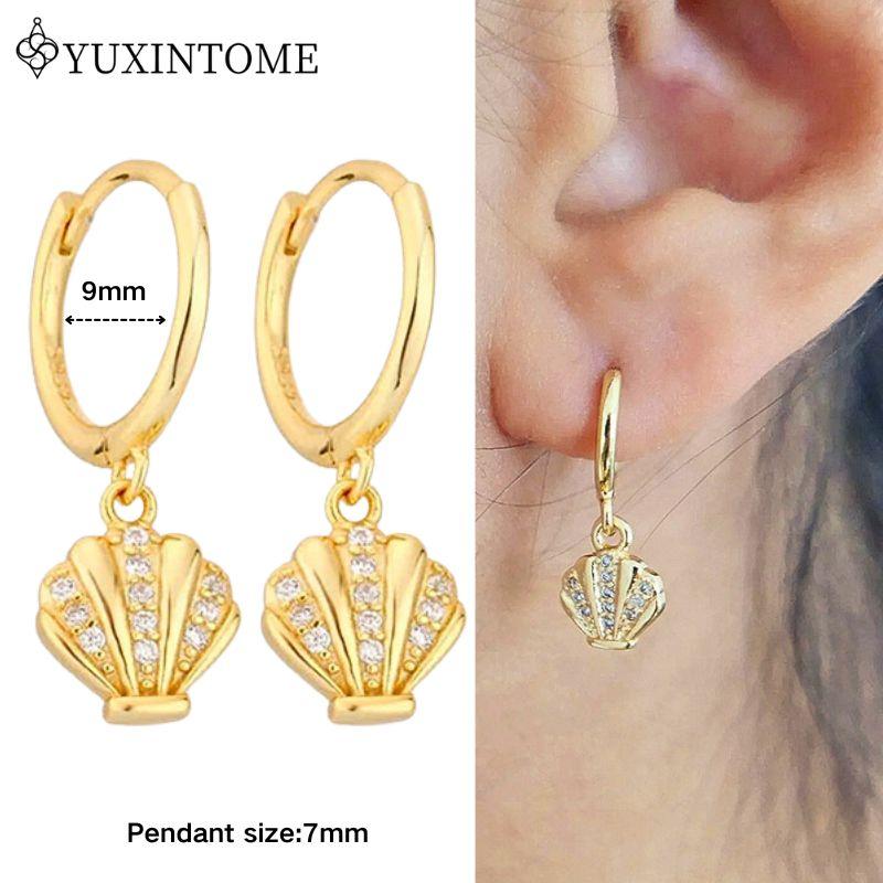 YUXINTOME 925 Silver Ear Needle Zircon Hoop gold Earrings For Women Square Plate Pendant Cutout Heart Earrings Fashion Jewelry