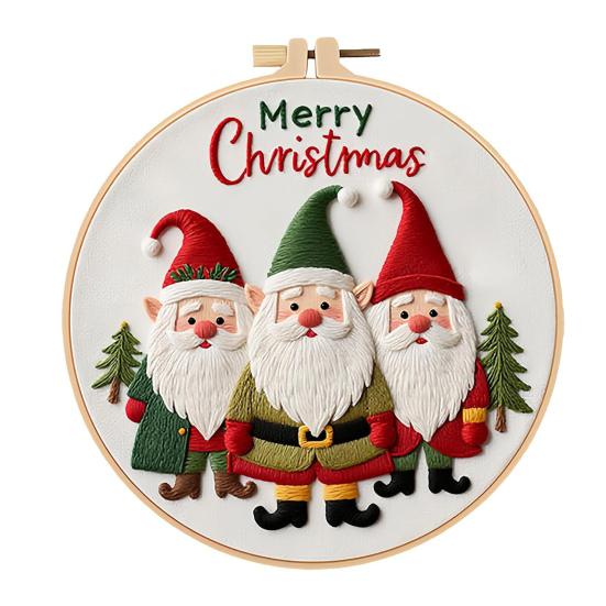 Christmas Cross Stitch Kit for Beginners Embroidery DIY Material Package with Hoops Colored Threads