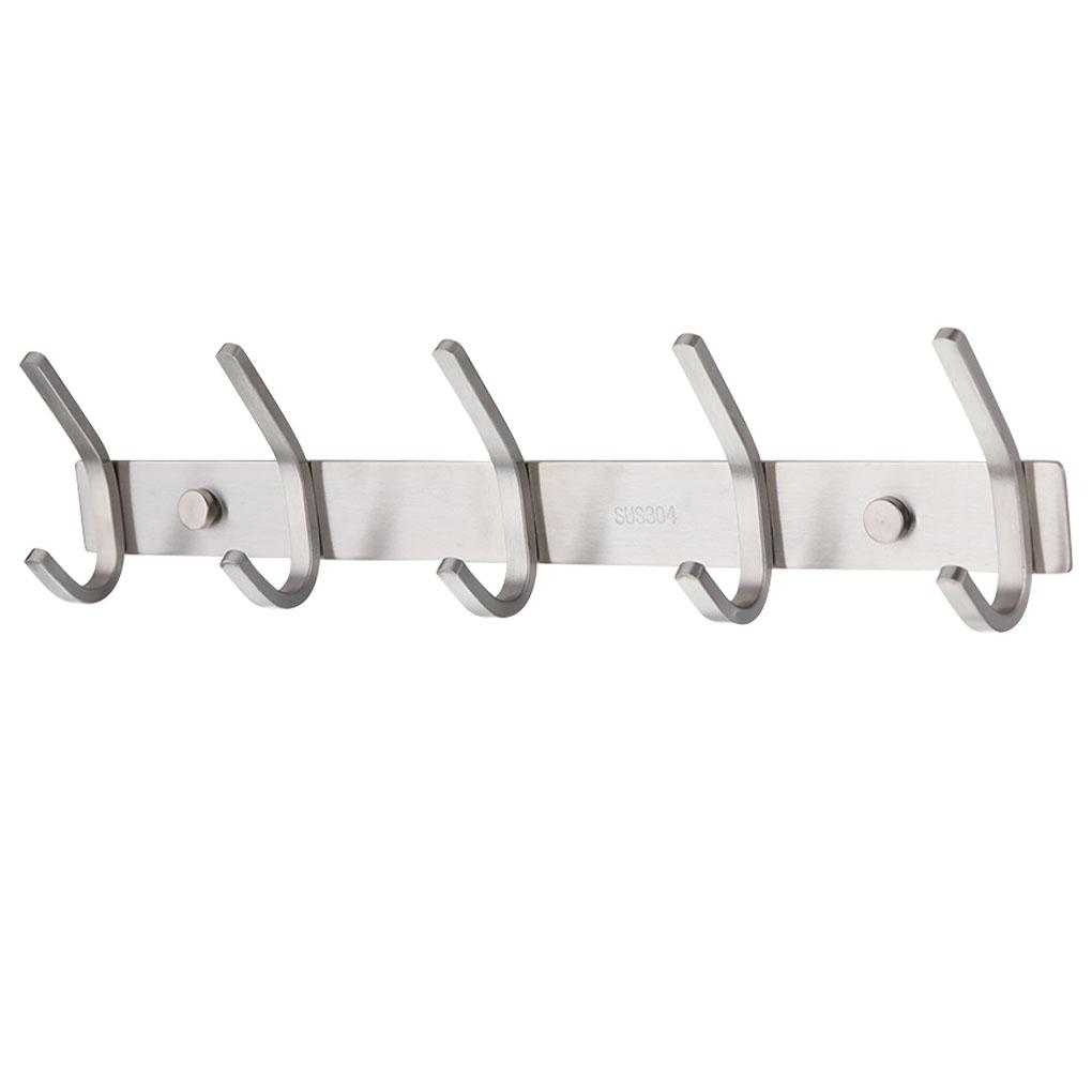Wall Mounted Coat Hook Rack Steel 5-Hook Clothes Hanger Door Back Towel Storage