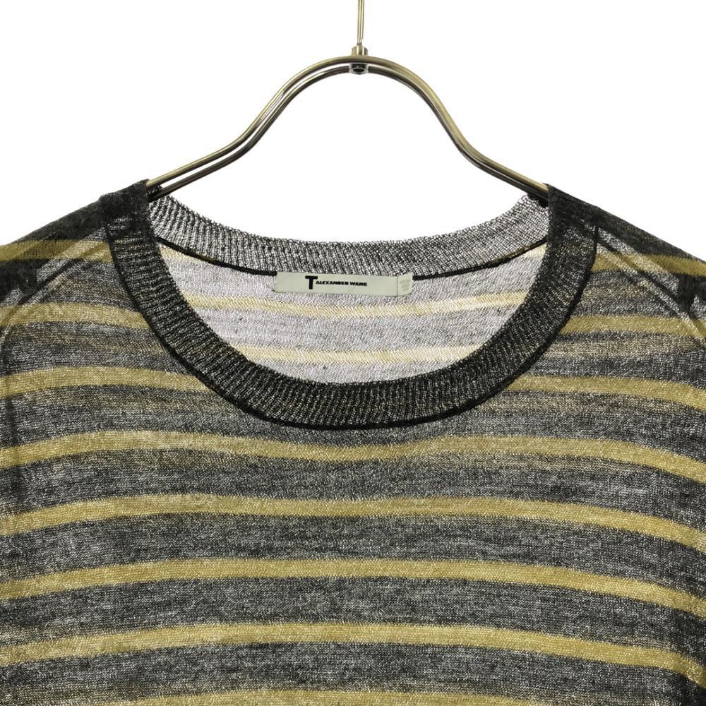 Alexander Wang border Long sleeve knit S Gray x yellow sweater Women Used