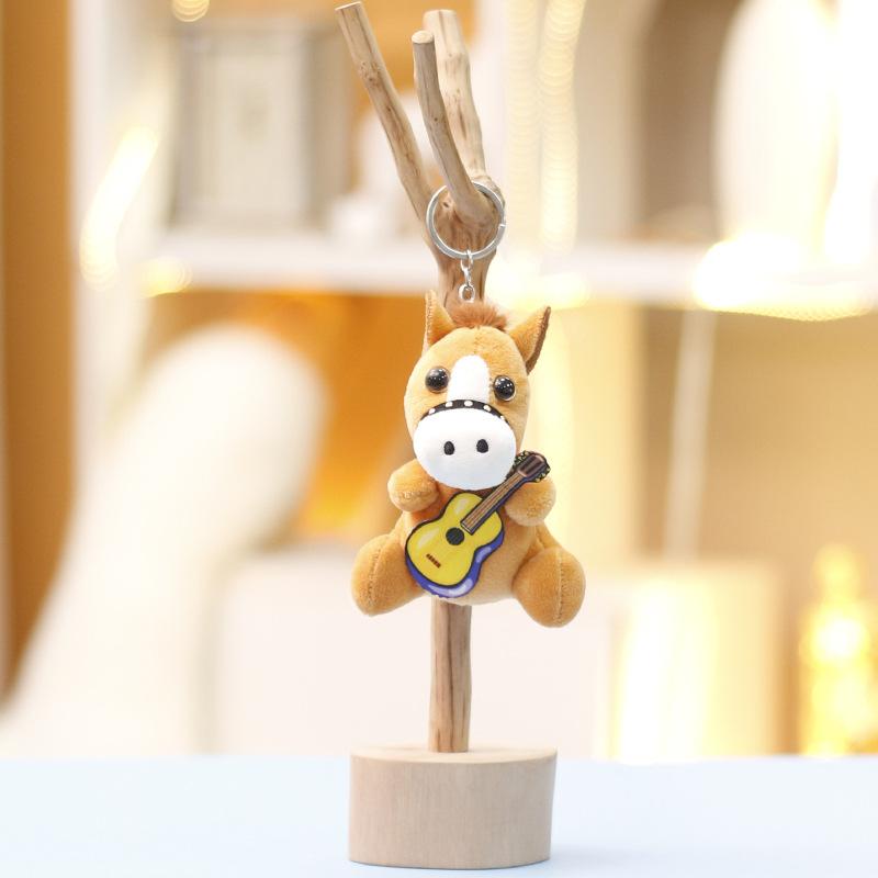 Plush Pony Mini Keychain Animal Keyring With Guitar For Girls Gift And Bag Decor