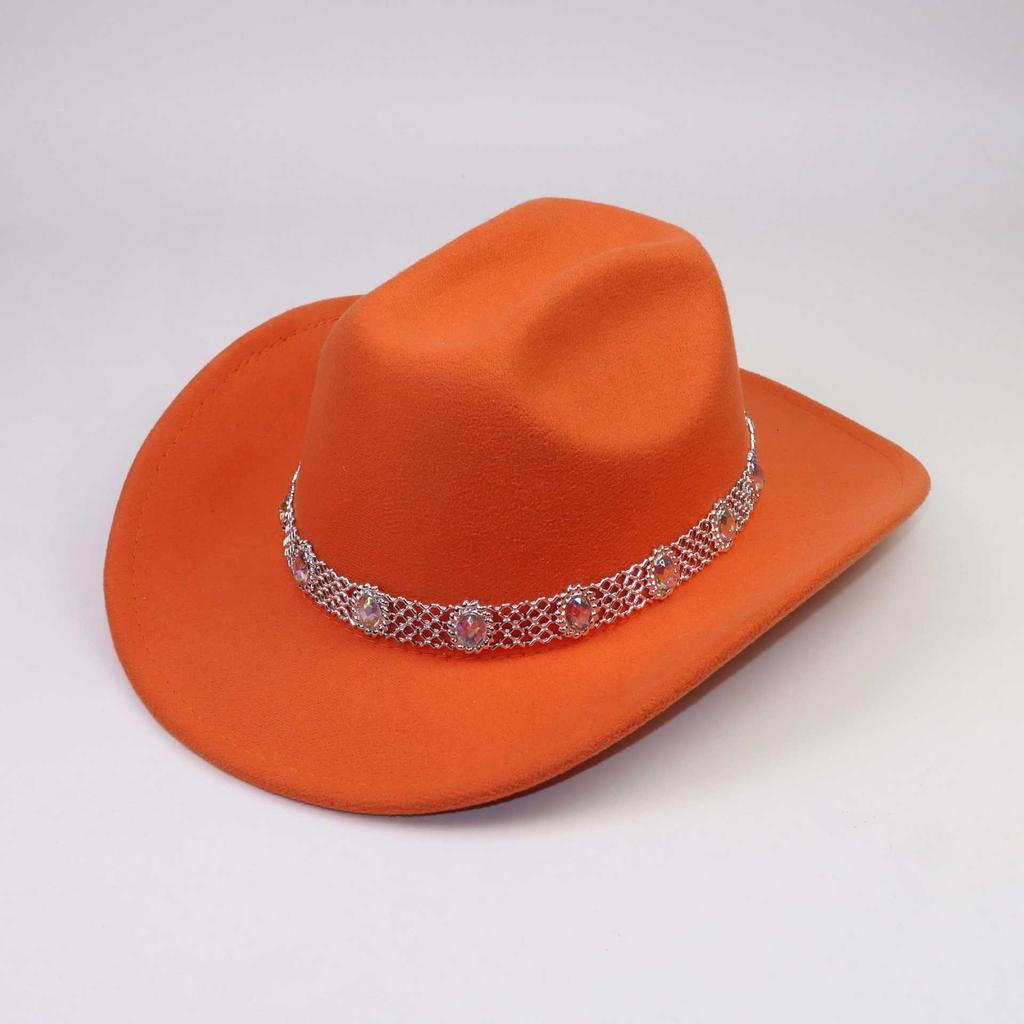 European and American Men's and Women's Western Cowboy Top Hats, Colored Diamonds, Gems, Hollow Felt Hats, Stage Performances, Festival Jazz Hats