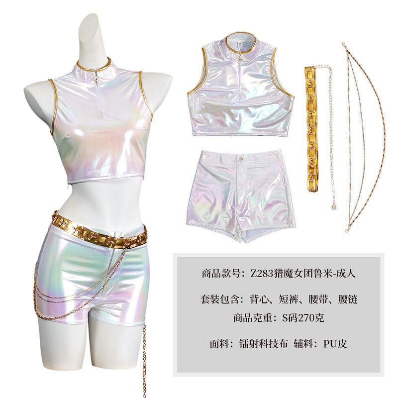 K-Pop Demon Hunter Girls Group Cosplay Costume Lumi White Colorful Stage Performance Outfit Cosplay Costume Cross-Border Factory Z283 Lumi Adult S