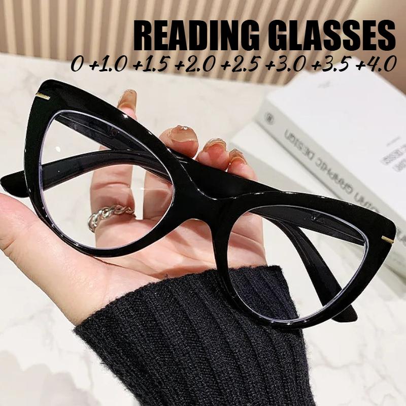 Oversized Cat Eye Frame Reading Glasses for Women Blue Light Blocking Presbyopia Glasses High-Definition Hyperopia Glasses +4.0