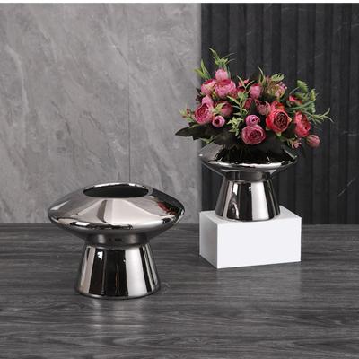 Silver Mushroom Ceramic Vase Geometric High-legged Flower Pot Flower Vase Terrarium Flowerpot Home Decoration Accessories