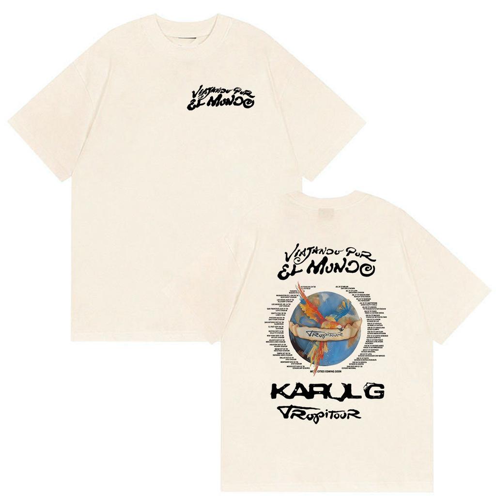 Karol G Viajando Por El Mundo Tropitour 2026 Graphic T Shirts Unisex Women Pop Music Fashion Cotton Short Sleeve T-shirt Streetwear