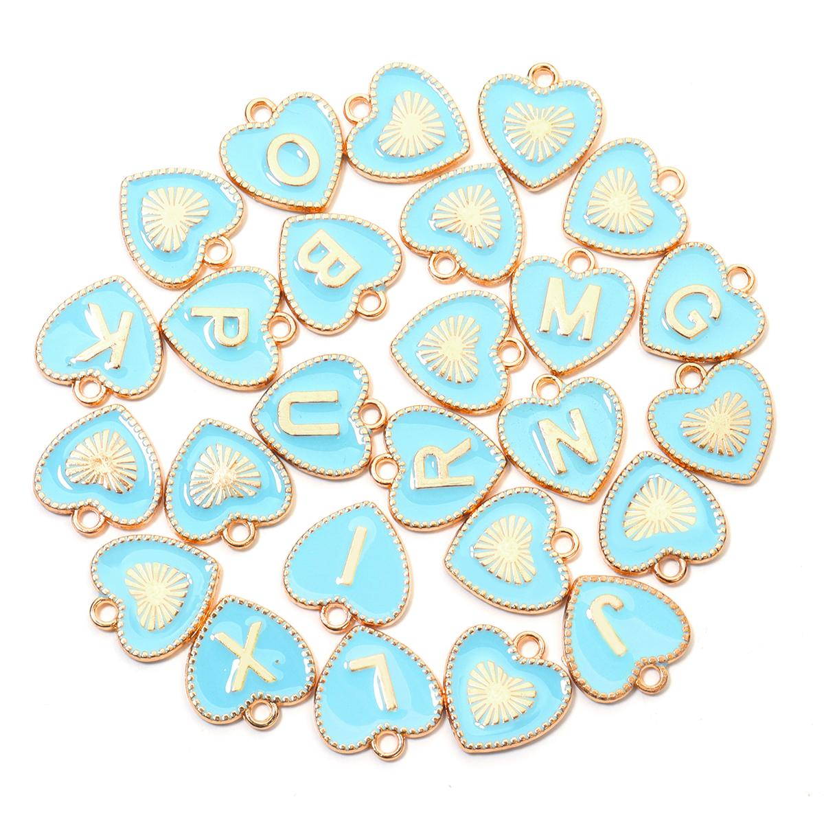 

26pcs/lot Alloy Drip Oil Peach Heart Pendant Colorful A-Z Letters Charm Pendant For DIY Handmade Earrings Necklace Accessories світло-синій колір