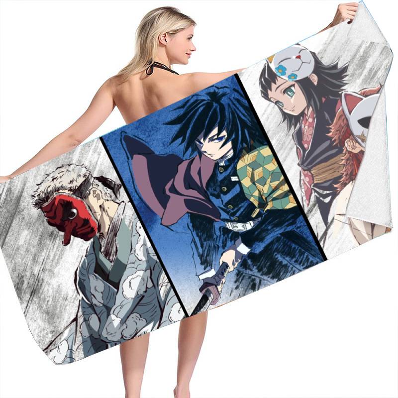 Demon Slayer 3d Anime Swim Bath Towel Beach Quick Dry Bathrobe Travel Seaside