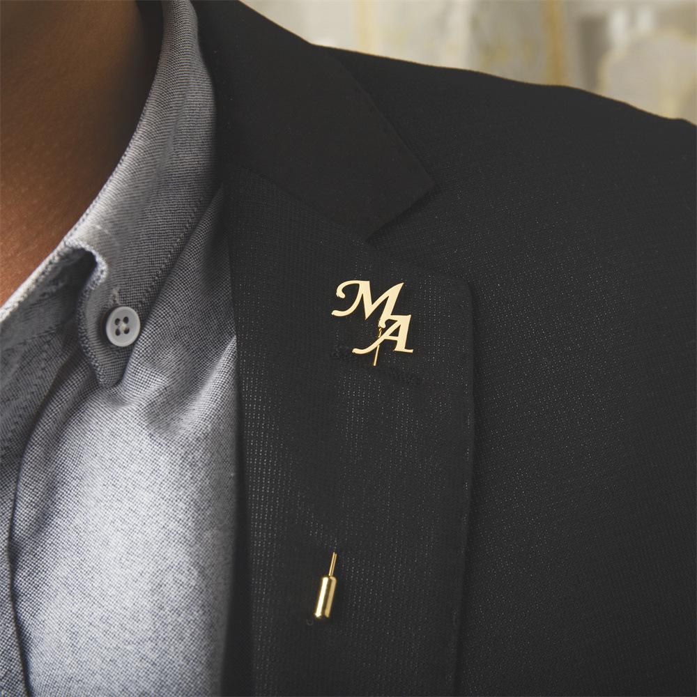 Personalized Men's Double Initial Stainless Steel Lapel Pin - Wedding Groom Accessory