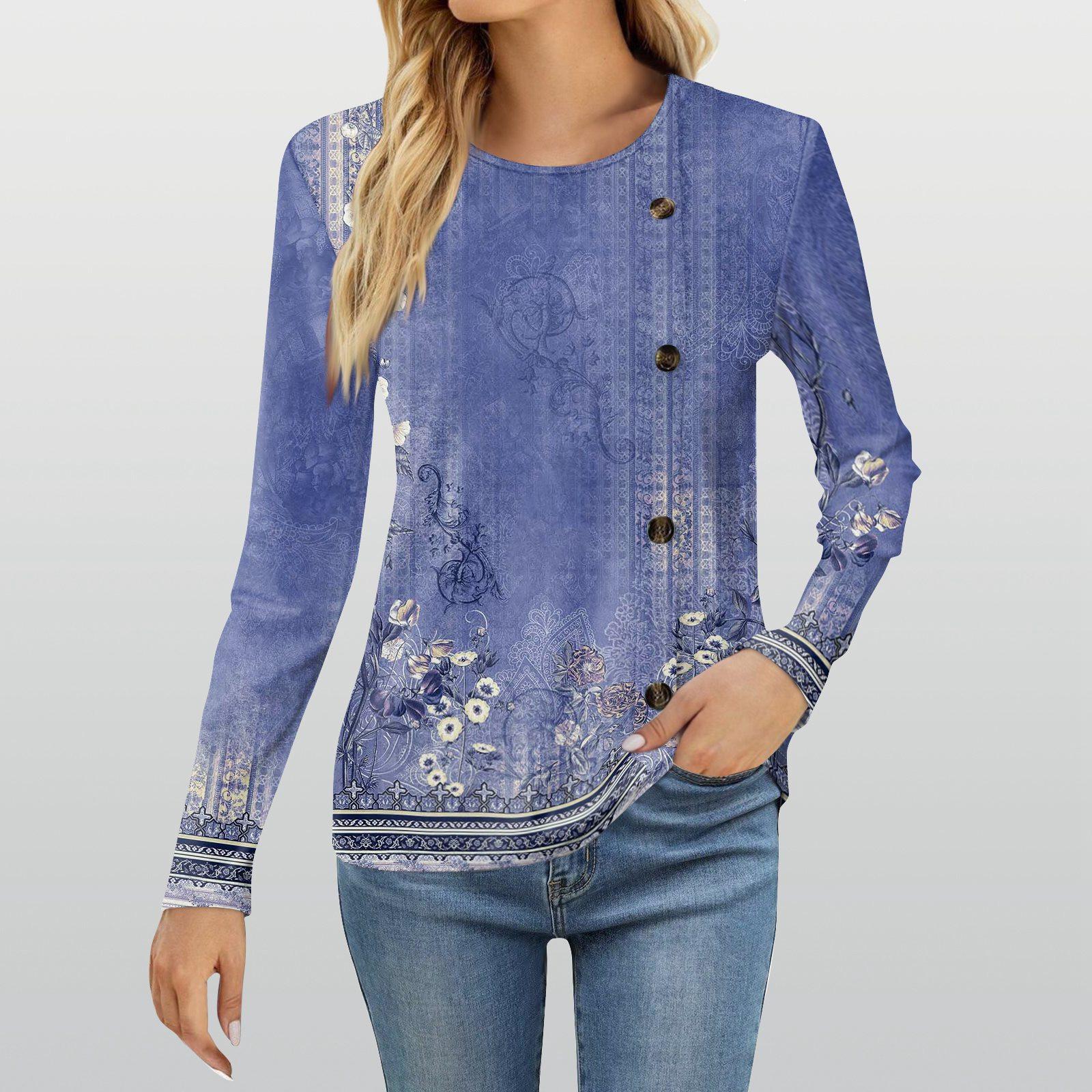 

Женская модная повседневная футболка с круглым вырезом и длинным рукавом с принтом, женская футболка XL