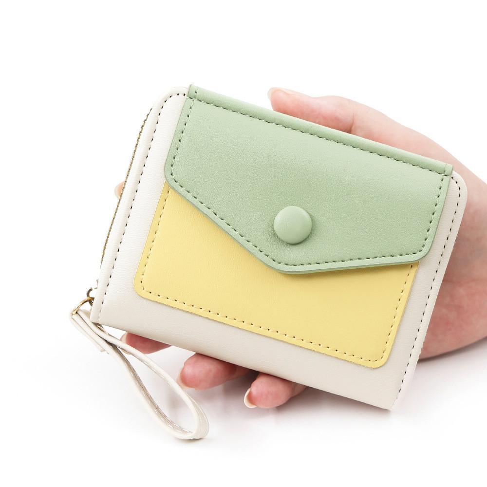 Women Short Wallet Pu Colorblock Accordion Card Holder For Daily Use