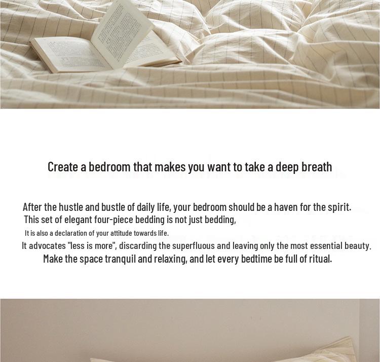 Meiji Nishikawa Minimalistische Streep Katoen Linnen 4-delige Bedset met YKK Rits