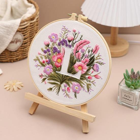 Floral Letter Embroidery Kit A To Z Embroidery Starter Kit with Hoop Fabric