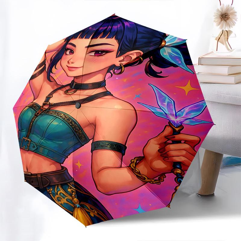 K-POP Anime Mädchengruppe Thema Automatisches Öffnen und Schließen Regenschirm - 8 Rippen, Geeignet für Freizeit und Ausgehen, Outdoor-Accessoire, Gothi