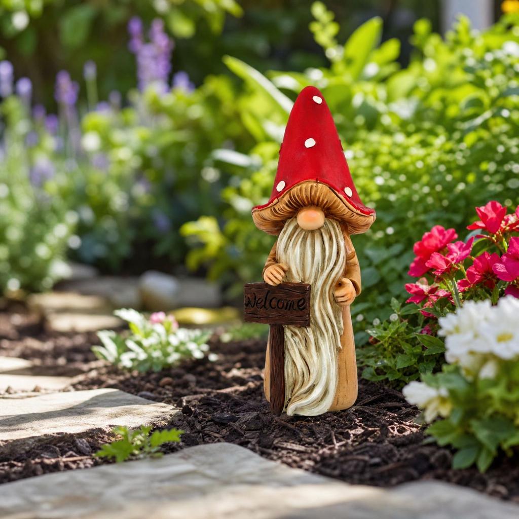 Garden Gnome Statue, Resin Dwarf Figurine for Outdoor Patio Decor, Ornament for Yard, Indoor Home Display
