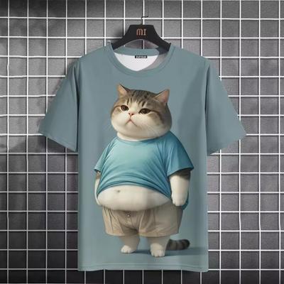 Sommer Herren T-Shirt Lustiger Katzenprint Oversized Kurzarm Herren T-Shirt Rundhals Casual Herren Damen Tee Neutrale Kleidung 2024