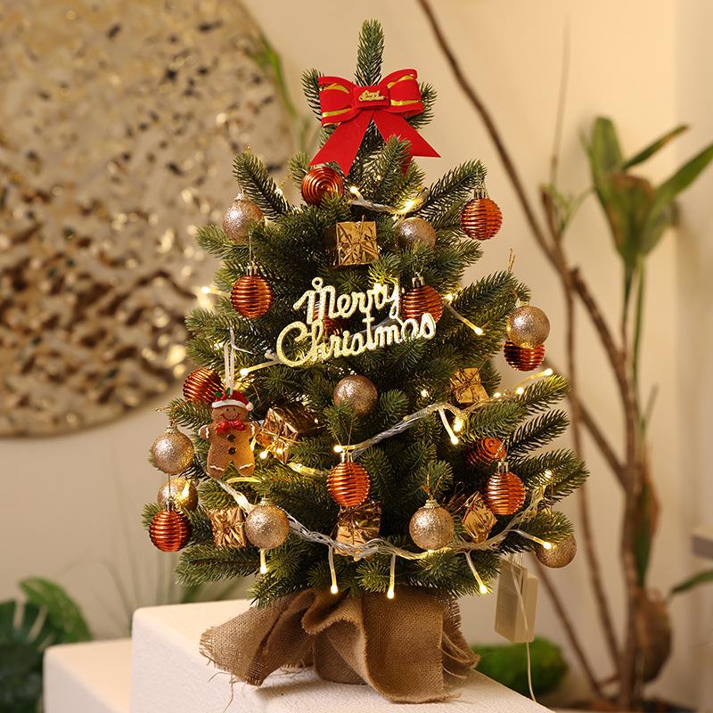 

2024 Korean-Inspired Mini Christmas Tree Desktop Ornament with Lights Red & White 35cm [PVC Tree]