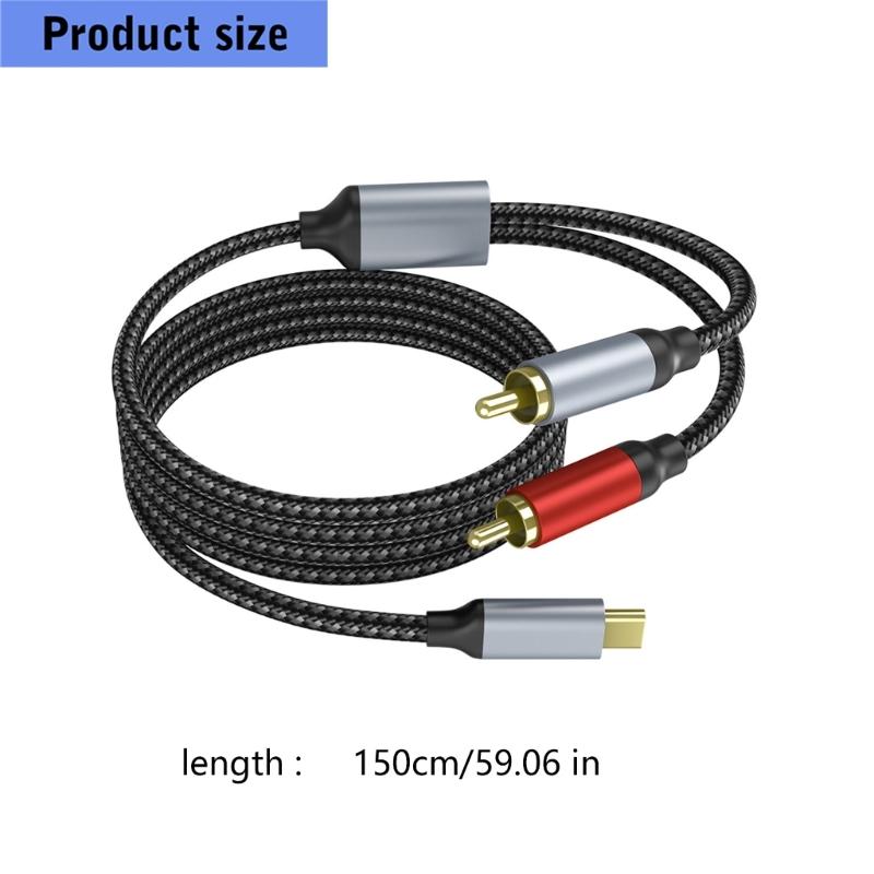USB C To 2RCA Sound Cable 1.5m With Braided Design For Digital Analogs Devices