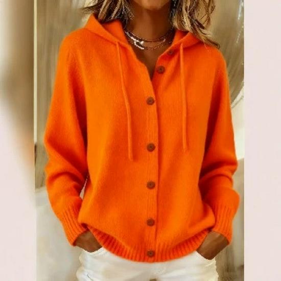 2026 European & American Solid Color Knit Hooded Cardigan Jacket - Women's Casual Fashion for Autumn & Winter