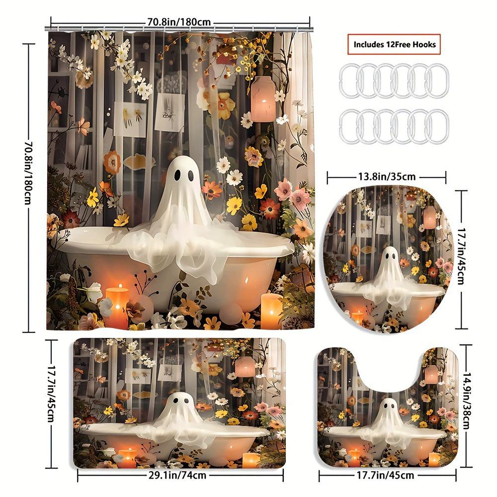 Ensemble de salle de bain récif corallien sous-marin enchanteur - Rideau de douche imperméable, Housse de couvercle de toilette, Tapis de bain et Tapis contour