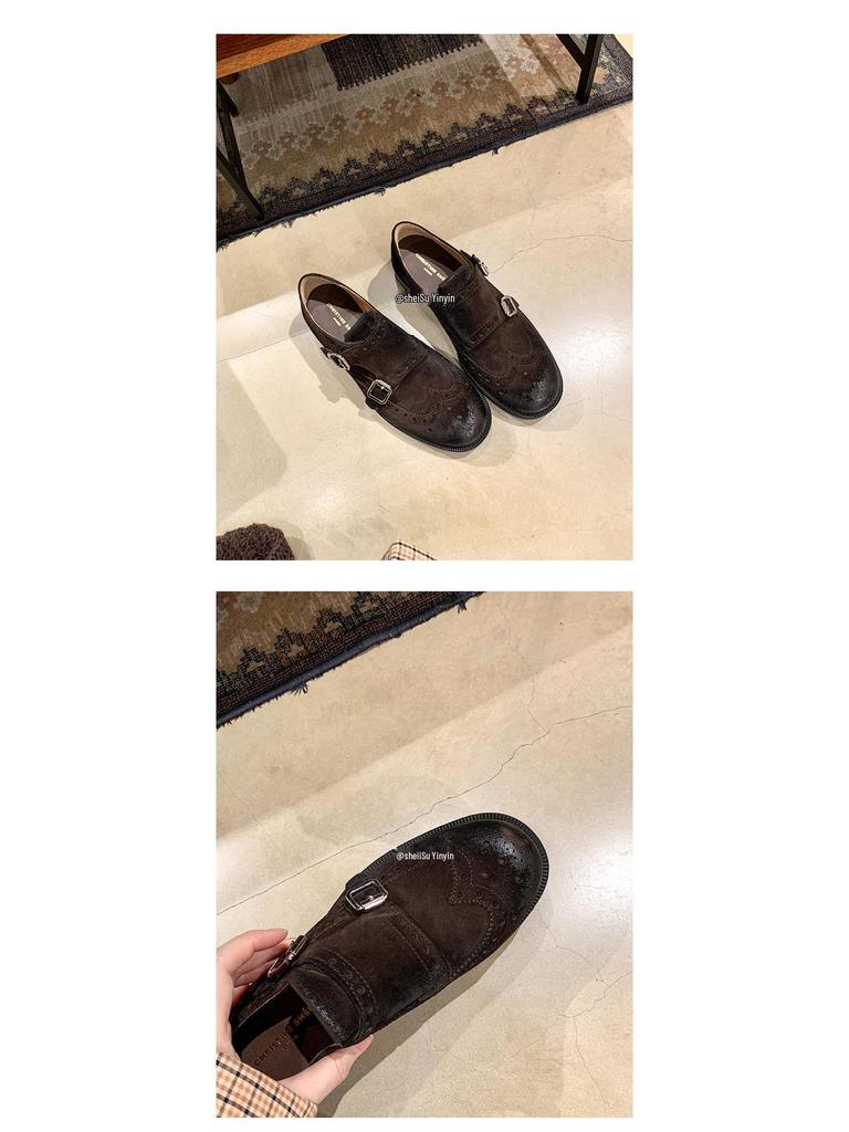 Su Yinyin Damen Leder Oxford Loafer mit Blockabsatz - Vielseitiger Britischer Stil, Geschnitztes Design für den Frühling