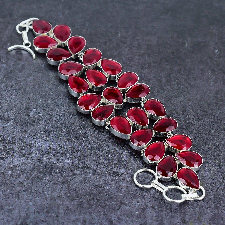 Natural Mozambique Garnet Gemstone 925 Sterling Silver Bracelet 7-8" I9Z75
