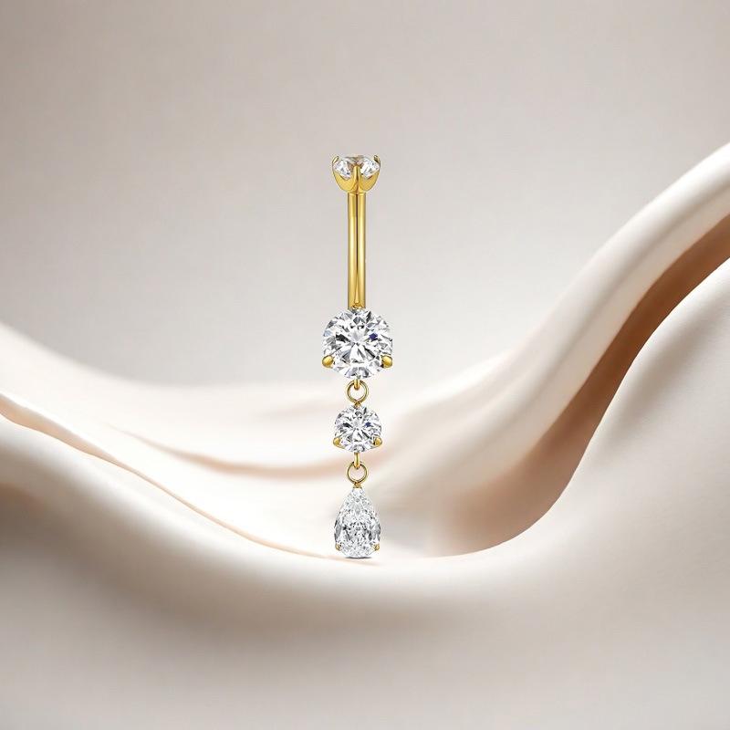Gaibei Stylish Titanium Zircon Water Drop Navel Ring