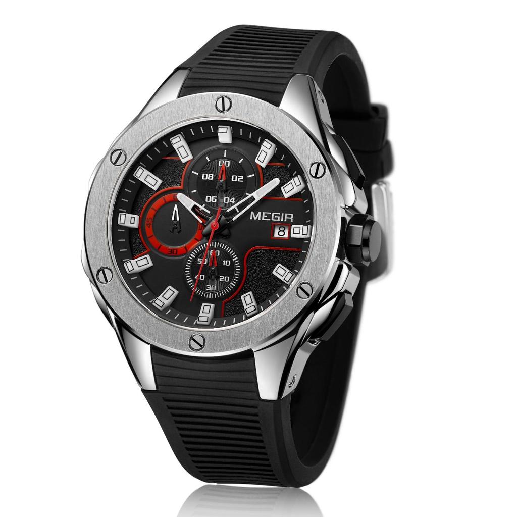 Megir Mode Sportuhren für Herren Quarz Armbanduhr Wasserdicht Herren Silikonarmband Chronograph Relogio Masculino 2053