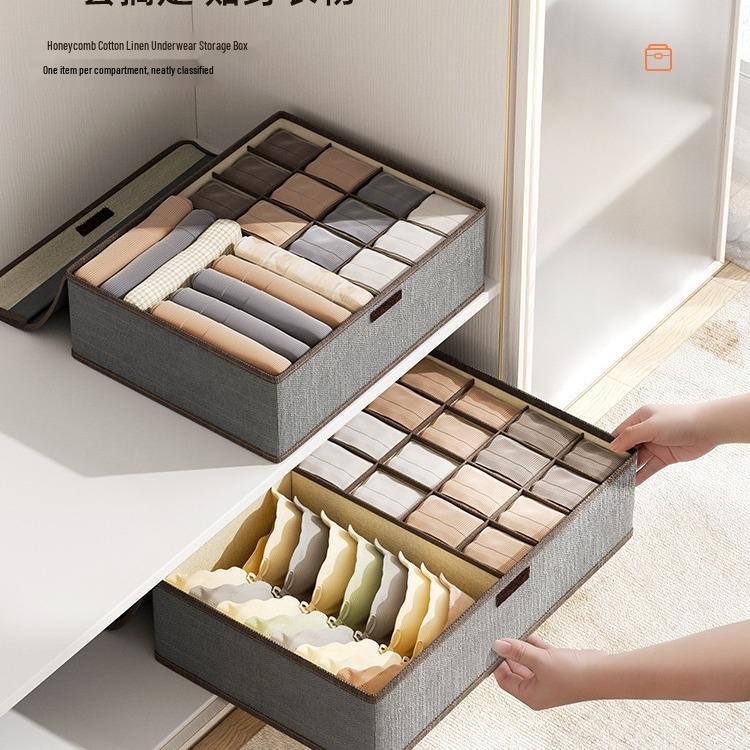 Three-in-One Cotton Linen Underwear & Sock Drawer Organizer for Home Dorms