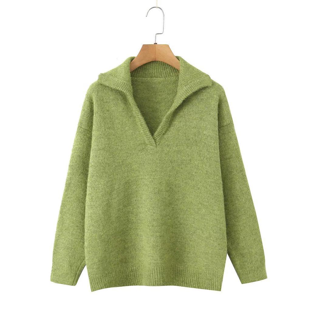 European and American Women's Fashion Simple Lapel Pullover Sweater
