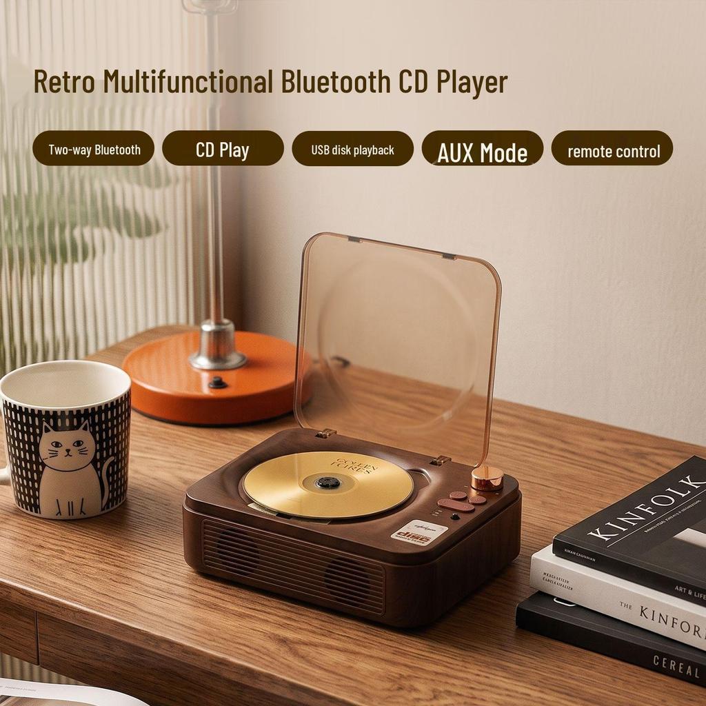 Retro Audiophile Vinyl Record & CD Player with Bluetooth Speaker, Portable Charging, and Atmosphere Light Gift