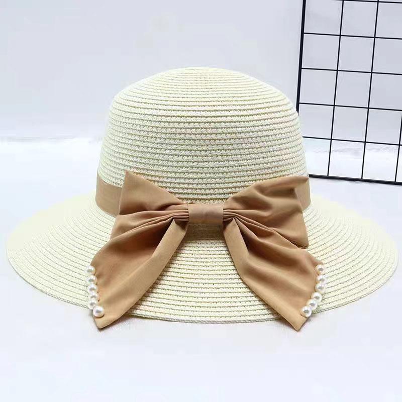 New Bow Pearl Straw Hat Women's Summer Temperament Versatile Casual Face Small Fresh Sun Hat