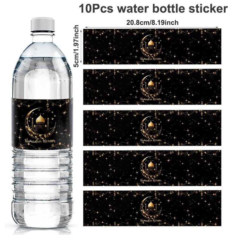 

10pcs Eid Mubarak Bottle Wrapper Paper Sticker Ramadan Kareem Festival Party Decor Water Bottle Label Muslim Islamic Eid Al-fitr