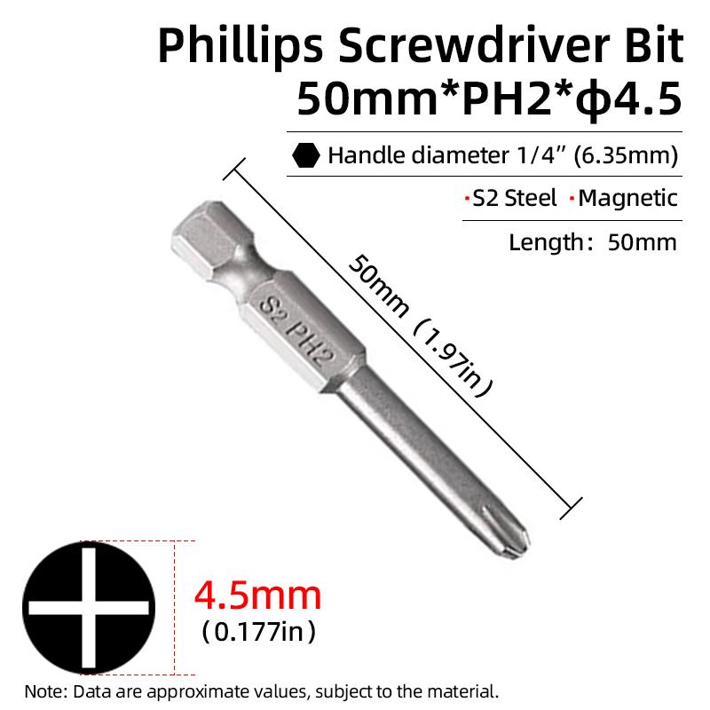 1PC Phillips-Schraubendreher-Bits Kreuzkopf Magnetische Schraubendreher PH00 PH1 PH2 S2 Legierter Stahl Sechskantschaft Handwerkzeuge 50/75/100/150mm