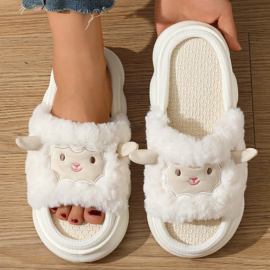 New Four Seasons Sheep Linen Slippers Cute Non-slip Sweat-absorbing Indoor Household Breathable Cotton and Linen Slippers Couple