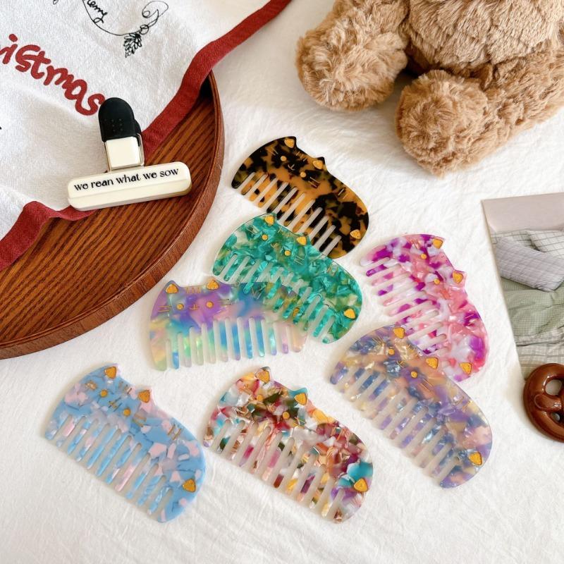 Korean Acetate Wide Tooth Comb for Women  Vintage Cute Cat Design Travel Portable Leopard Print Anti Static Kids Hair Comb